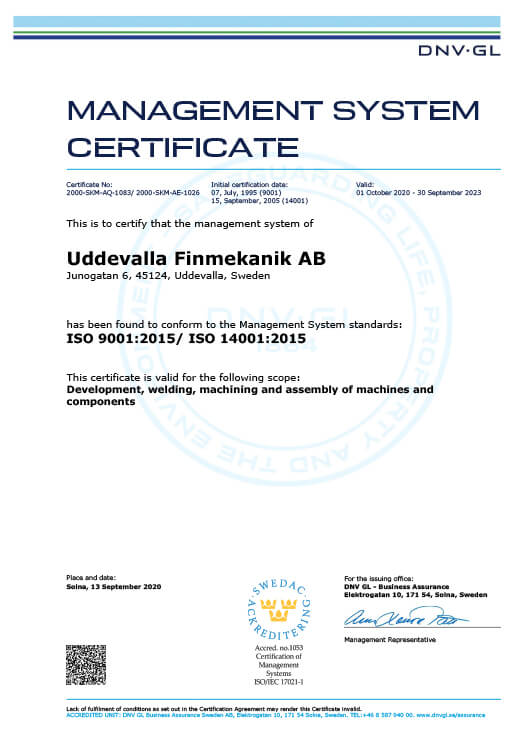Certifications ISO 9001-2008 ISO 1400-2004 ISO 3834-2-2005