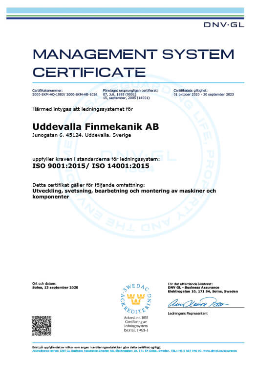 Certifieringar ISO 9001-2008 ISO 1400-2004 ISO 3834-2-2005